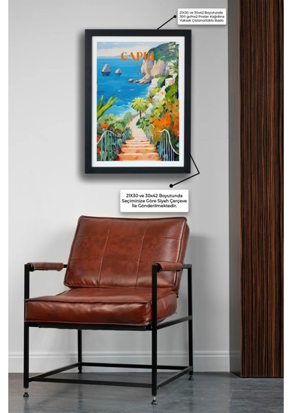 Travel Seri-E Caprı | Kafe Salon Oturma Odası | Siyah Çerçeveli Poster Tablo fiyatları