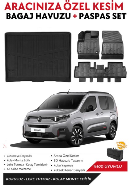 Citroen Berlingo Seperatörlü 2025 Model Bagaj Havuzu+Paspas Full Takım+Hediyeli