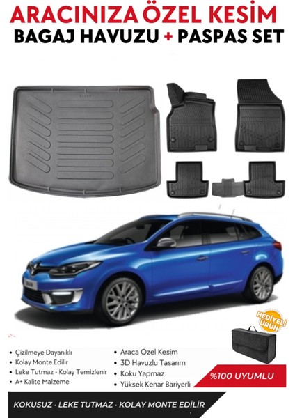 Renault Megane 3 Sport Tourer 2009 Model Bagaj Havuzu+Paspas Full Takım+Hediyeli