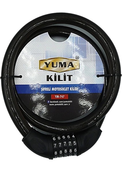 Yuma YM-747 120CM 20MM 5 Şifreli Siyah Motorsiklet Kilidi ( Lisinya )