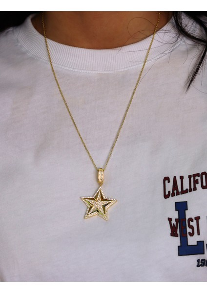 Zirkon Taşlı Yıldız Model Gold Kaplama 925 Ayar Gümüş Kadın Kolye 201024695 fırsatları
