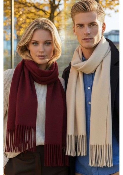 Unisex Yumuşak Dokulu Püsküllü Kışlık Buklet Atkı Şal 2'li Set