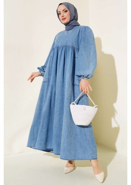 Pileli Salaş Tesettür Kot Elbise