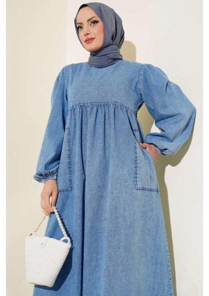 Pileli Salaş Tesettür Kot Elbise modelleri