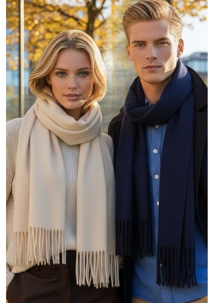 Unisex Yumuşak Dokulu Püsküllü Kışlık Buklet Atkı Şal 2'li Set