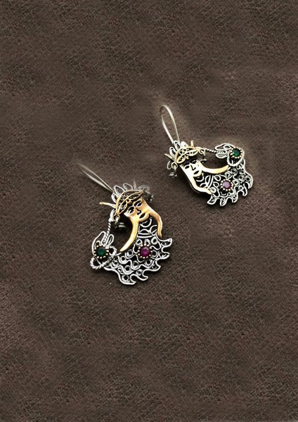 Yakut ve Zümrüt Taşlı Şahmeran Model 925 Ayar Gümüş Telkari Kadın Küpe 201024737 fiyatları