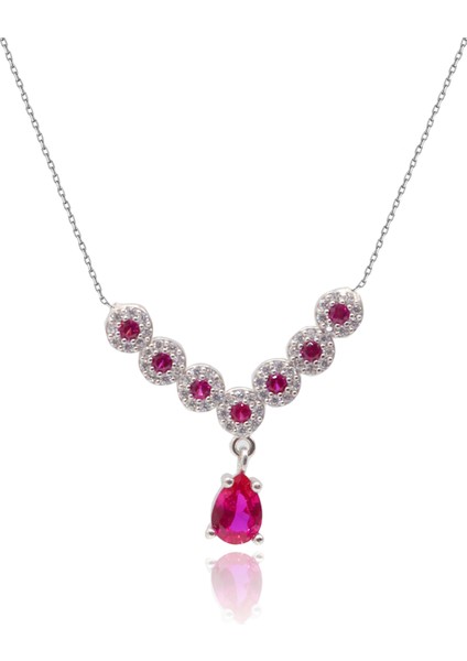 Yakut Taşlı Damla Tasarım 925 Ayar Gümüş Kadın Kolye 201024692