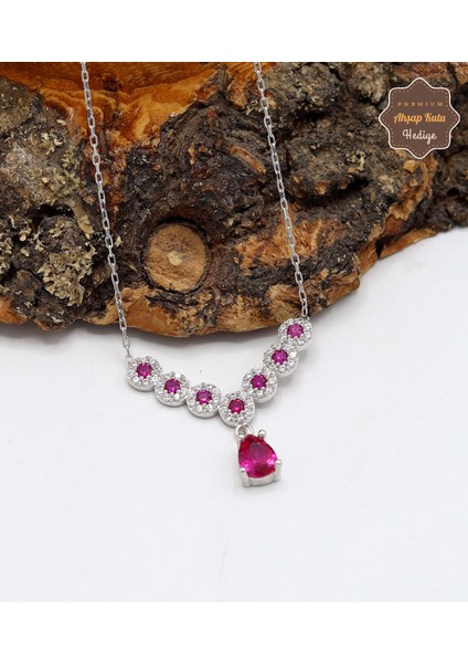 Yakut Taşlı Damla Tasarım 925 Ayar Gümüş Kadın Kolye 201024692 fiyatları