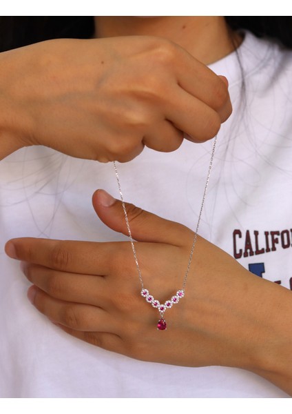 Yakut Taşlı Damla Tasarım 925 Ayar Gümüş Kadın Kolye 201024692 modelleri