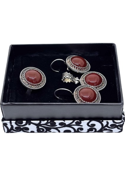 Authentic Büyük Akik Işıltılı Gümüş Set&takım fiyatları
