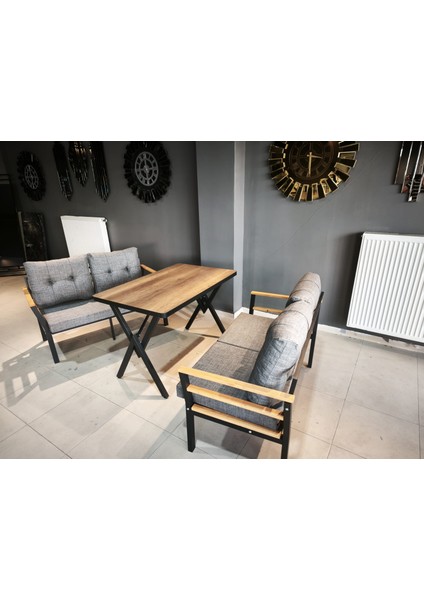 Serdem-(Kuqu)-2+2+Masa Bahçe Balkon Takımı Mobilya Grubu (Gri)