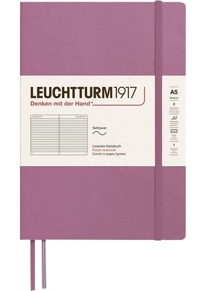 LEUCHTTURM1917 2025 Colors Orta Boy (A5), Sert Kapak, 251 Sayfa, Çizgili Defter Dusty Rose 372186