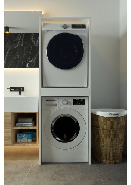 Lavanta Çamaşır ve Kurutma Makinesi Dolabı Çamaşır Sepeti Çekmeceli Banyo Dolabı Beyaz fiyatları
