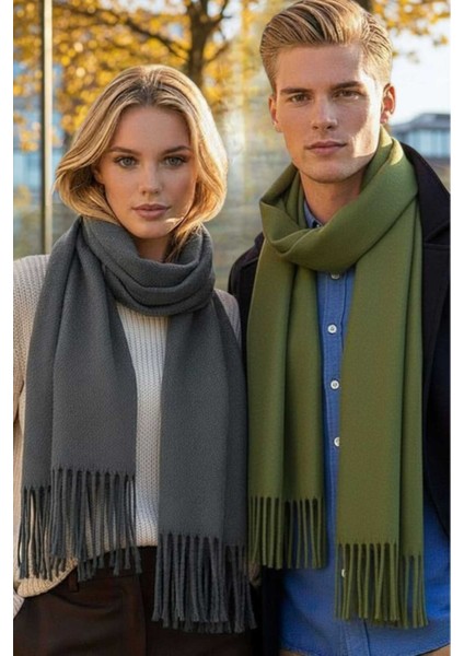 Unisex Yumuşak Dokulu Püsküllü Kışlık Buklet Atkı Şal 2'li Set