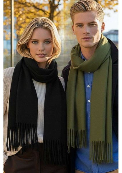 Unisex Yumuşak Dokulu Püsküllü Kışlık Buklet Atkı Şal 2'li Set