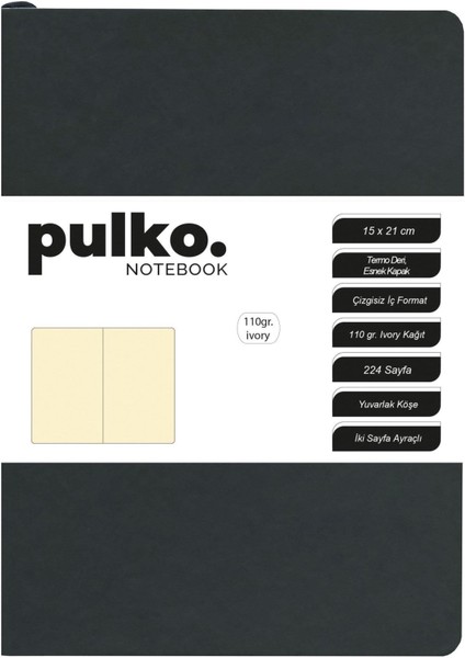 Defter 110GR Ivory Kağıt, A5, Termo Deri, 224 Sayfa, Düz, 047, Siyah