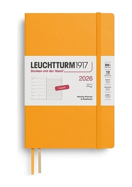 LEUCHTTURM1917 Çanta Boy (B6+) 12 Aylık Ajanda ve Not Defteri (Çizgili) 2026 Yumuşak Kapak, Ingilizce, Rising Sun 372687