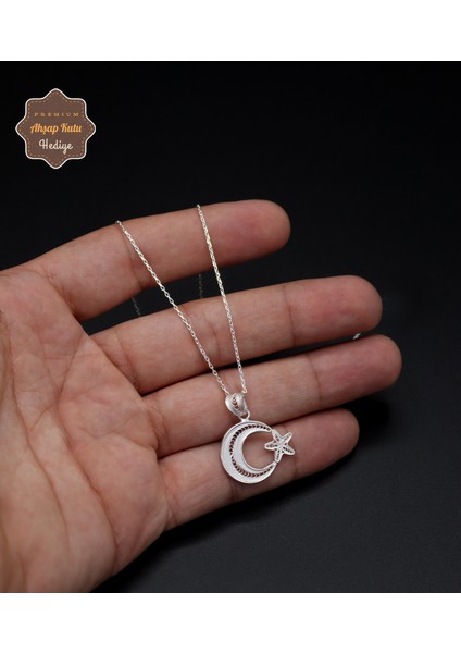 Ay Yıldız Orta Boy Model 925 Ayar Saf Gümüş Telkari Kadın Kolye 201024645 modelleri