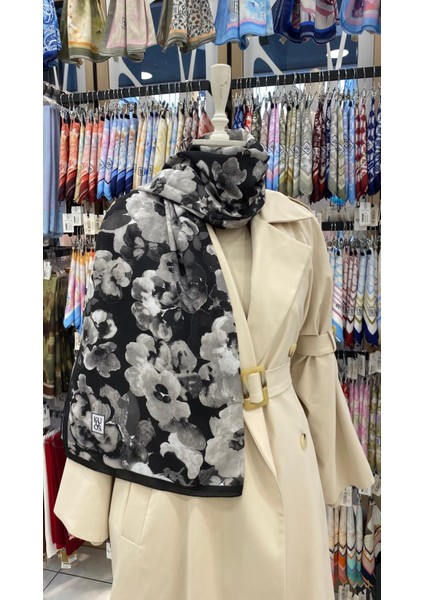 Gün Çiçekleri Desenli Şal Siyah fiyatları