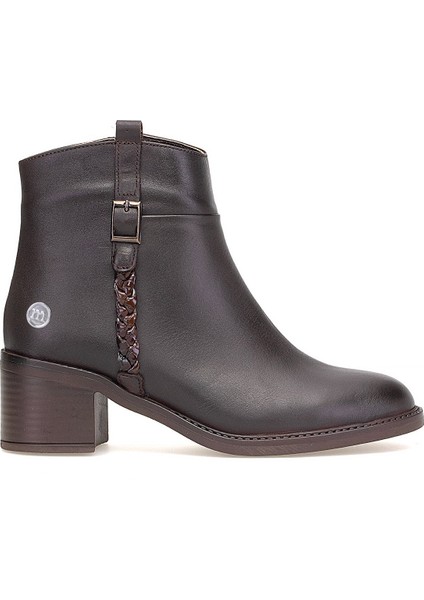 D25KB-8025 Kadın Hakiki Deri Topuklu Bot Kahverengi