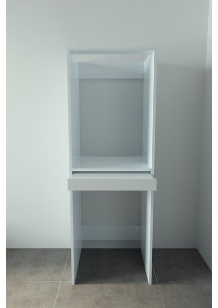 Lavanta Çamaşır ve Kurutma Makinesi Dolabı Çamaşır Sepeti Çekmeceli Banyo Dolabı Beyaz