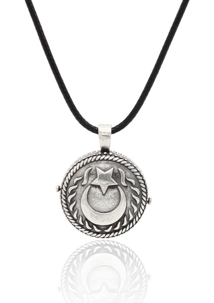 Açılabilir Kapaklı 925 Ayar Gümüş Ay Yıldız Işlemeli Kolye 201024598