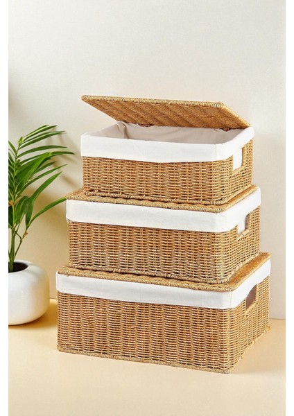 3’lü Kapaklı Hasır Organizer Sepet- 1376 fiyatları