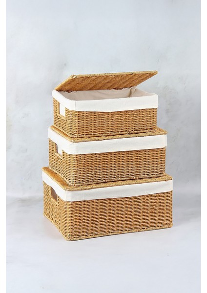 3’lü Kapaklı Hasır Organizer Sepet- 1376 modelleri
