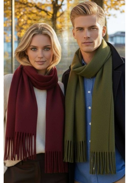 Unisex Yumuşak Dokulu Püsküllü Kışlık Buklet Atkı Şal 2'li Set