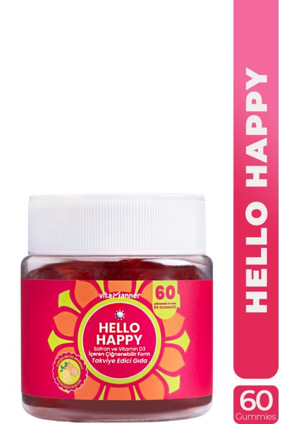 Hello Happy | Safran ve Vitamin D3 Içeren Çiğnenebilir Takviye Edici Gıda (60 Gummies)