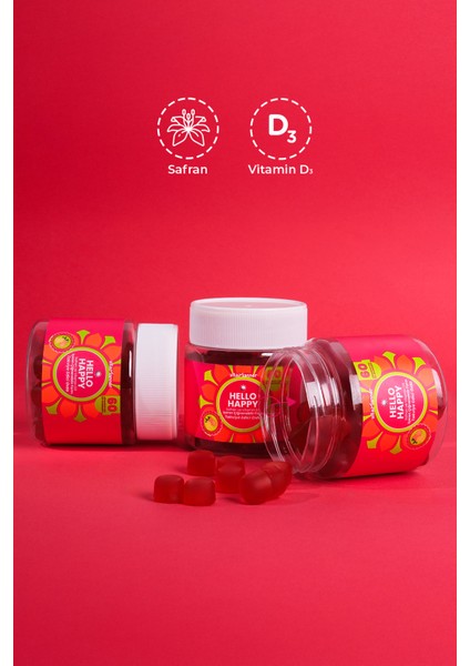 Hello Happy | Safran ve Vitamin D3 Içeren Çiğnenebilir Takviye Edici Gıda (60 Gummies) modelleri