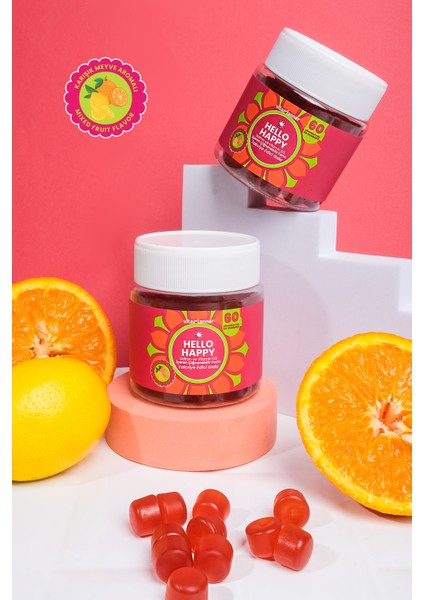 Hello Happy | Safran ve Vitamin D3 Içeren Çiğnenebilir Takviye Edici Gıda (60 Gummies)