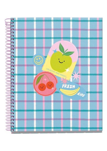 A5 Kareli Telli Defter ve Sticker Seti Happy Fruits