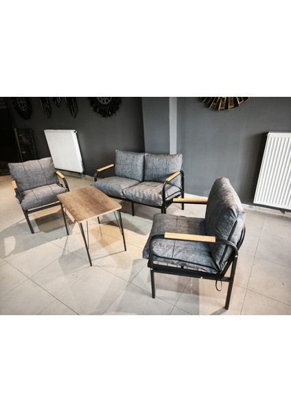 Serdem-(Eco)-2-1-1--Sehpa - Metal Bahçe Balkon Takımı Mobilya Grubu (Gri)