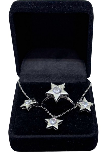 Beyaz Işıltılı Gümüş Yıldız Set&takım-Gökyüzünün Mücevherleri Koleksiyonu