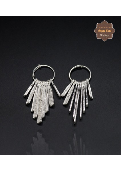 Sallantılı Çubuk Işlemeli 925 Ayar Gümüş Telkari Kadın Küpe 201024663