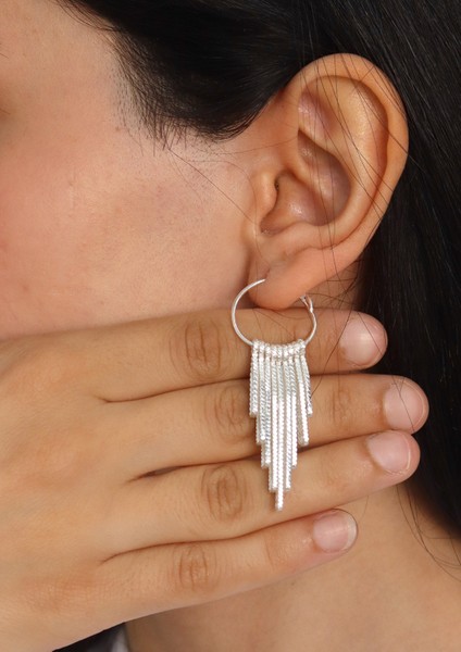 Sallantılı Çubuk Işlemeli 925 Ayar Gümüş Telkari Kadın Küpe 201024663 fiyatları