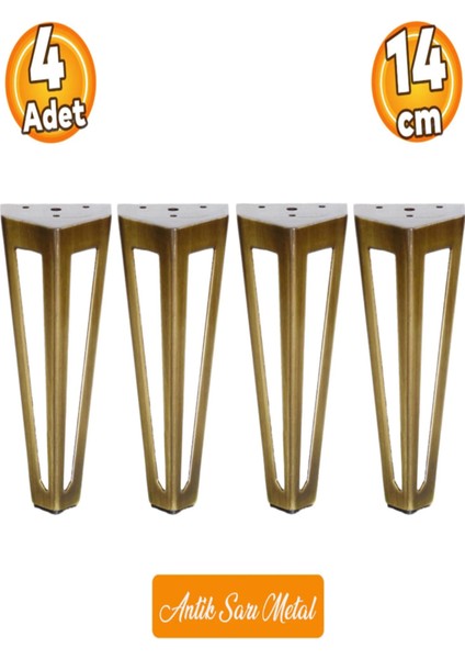 Ovit Metal Antik Sarı 14CM Mobilya Koltuk Kanepe Konsol Tv Ünitesi Yükseltici Ayağı Ayakları 4 Adet