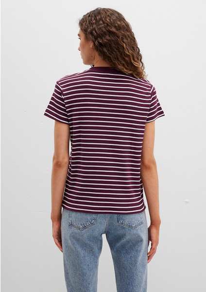 Mavi Logo Baskılı Çizgili Bordo Tişört 1613562-87982