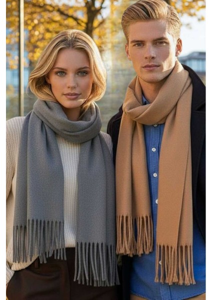 Unisex Yumuşak Dokulu Püsküllü Kışlık Buklet Atkı Şal 2'li Set