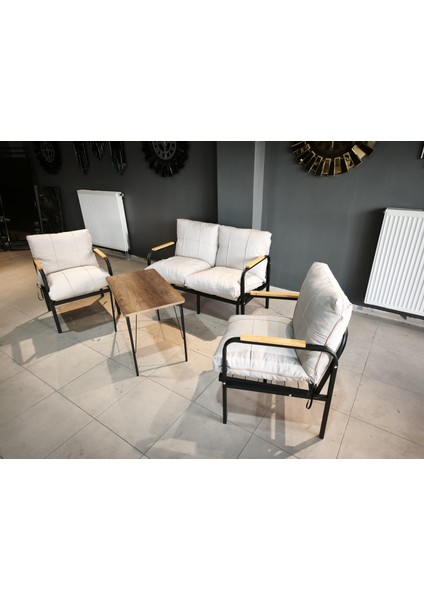Serdem-(Eco)-2-1-1--Sehpa -Metal Bahçe Balkon Takımı Mobilya Grubu (Krem)