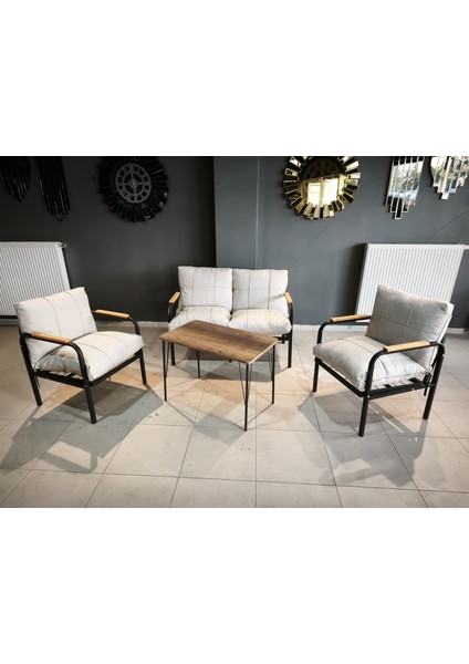 Serdem-(Eco)-2-1-1--Sehpa -Metal Bahçe Balkon Takımı Mobilya Grubu (Krem) fiyatları