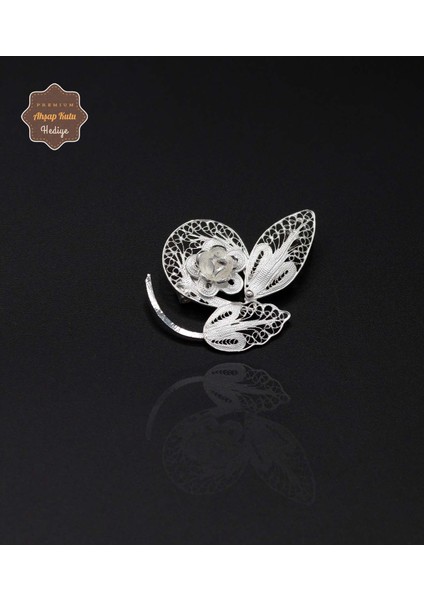 Yapraklı Çiçek Model 925 Ayar Gümüş Saf Süper Telkari Kadın Broş 201024626