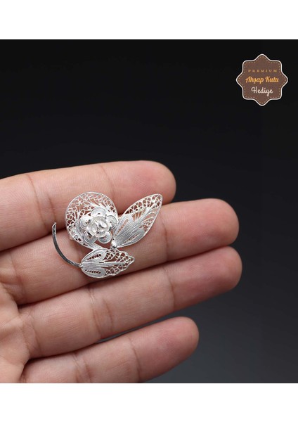 Yapraklı Çiçek Model 925 Ayar Gümüş Saf Süper Telkari Kadın Broş 201024626 fiyatları