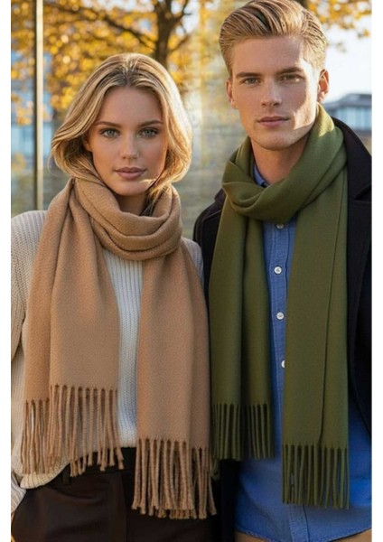 Unisex Yumuşak Dokulu Püsküllü Kışlık Buklet Atkı Şal 2'li Set