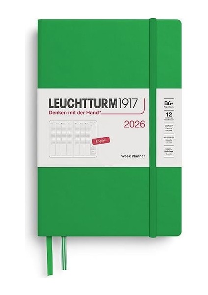 LEUCHTTURM1917 Çanta Boy (B6+) 12 Aylık Hafta Ajandası 2026 Sert Kapak, Ingilizce, Spring LEAF372768