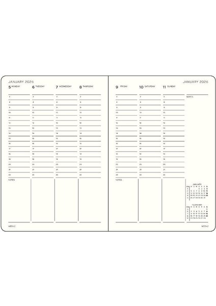 LEUCHTTURM1917 Orta Boy (A5) Akademik 18 Aylık Hafta Ajandası 2026 Sert Kapak, Ingilizce, Siyah 372815 fiyatları