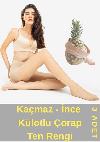 Akrilik Toparlayıcı Ultra Dayanıklı Kaçmaz Ince Külotlu Çorap 3 Adet Ten