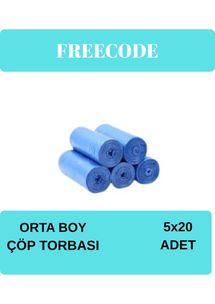 Standart Ortaboy Çöp Torbası (20 Adet 55 x 66CM 30LT Mavi) 5 Rulo