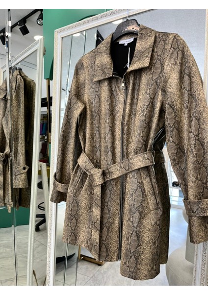 Hale Nagini Deri Ceket - Vizon - 1